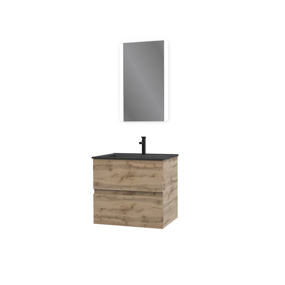 Meuble de salle de bains effet bois marron avec miroir