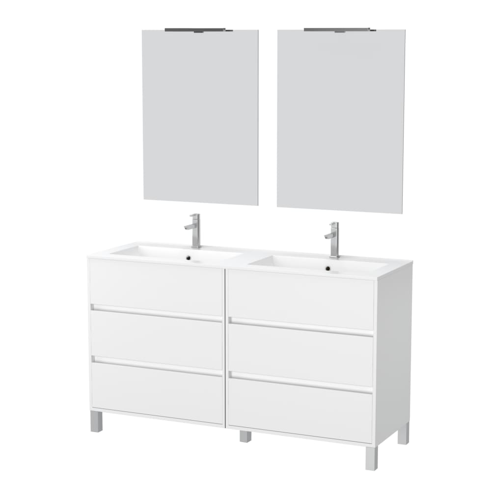 Meuble de salle de bains effet bois blanc avec miroir 46x120x83cm