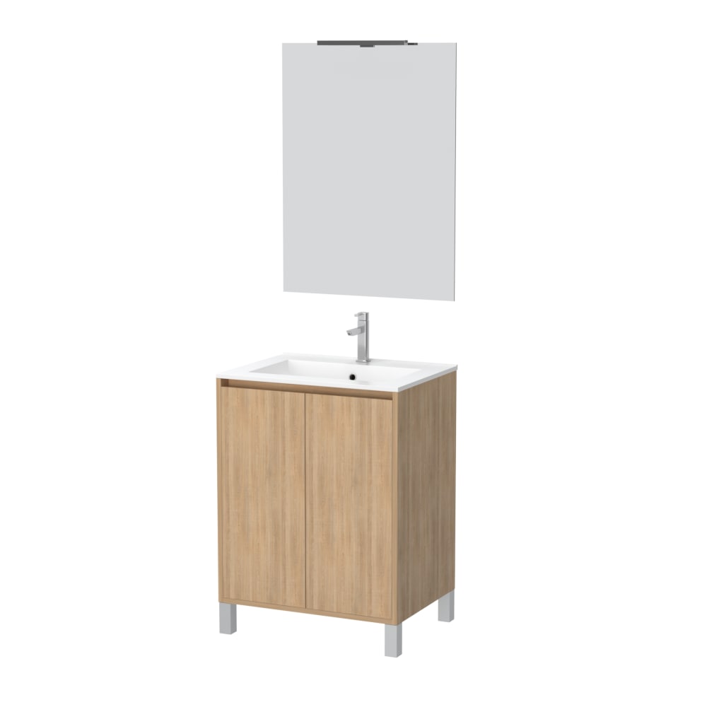 Meuble de salle de bains effet bois marron avec miroir