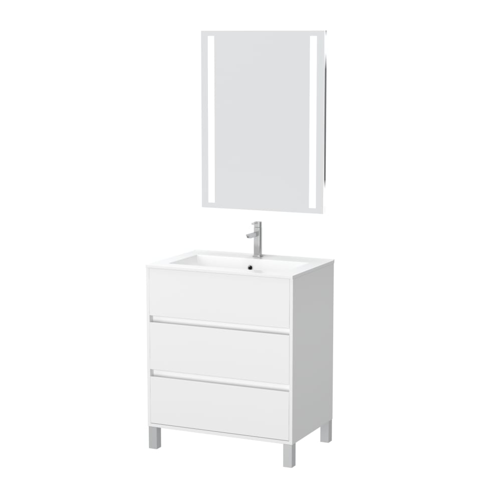 Meuble de salle de bains effet bois blanc avec miroir