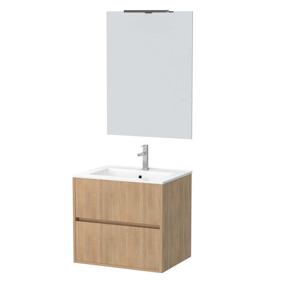 Meuble de salle de bains effet bois marron avec miroir 46x60x56cm
