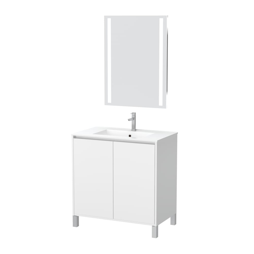 Meuble de salle de bains effet bois blanc avec miroir