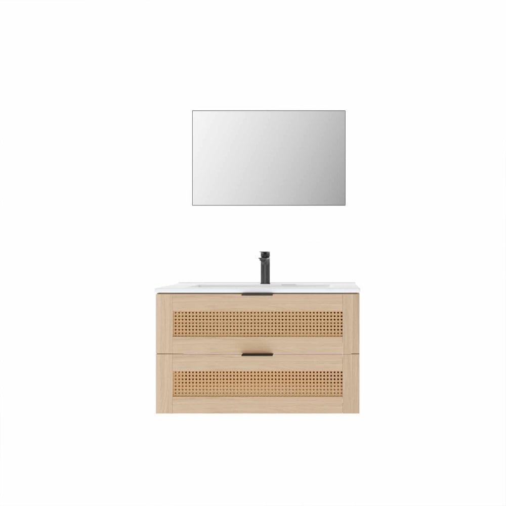 Meuble de salle de bains effet bois avec miroir 45x79x47cm
