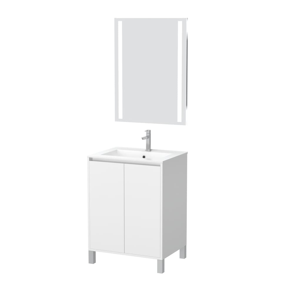 Meuble de salle de bains effet bois blanc avec miroir