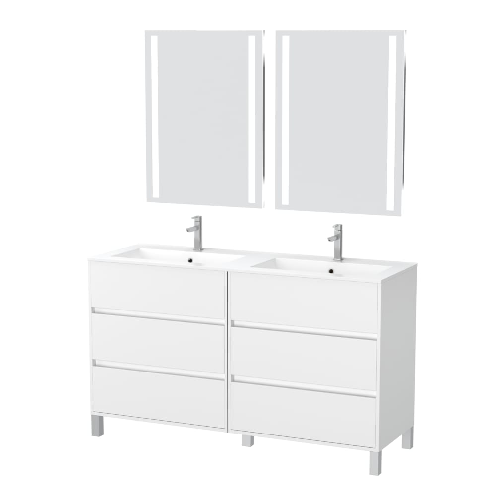 Meuble de salle de bains effet bois blanc avec miroir 46x120x83cm
