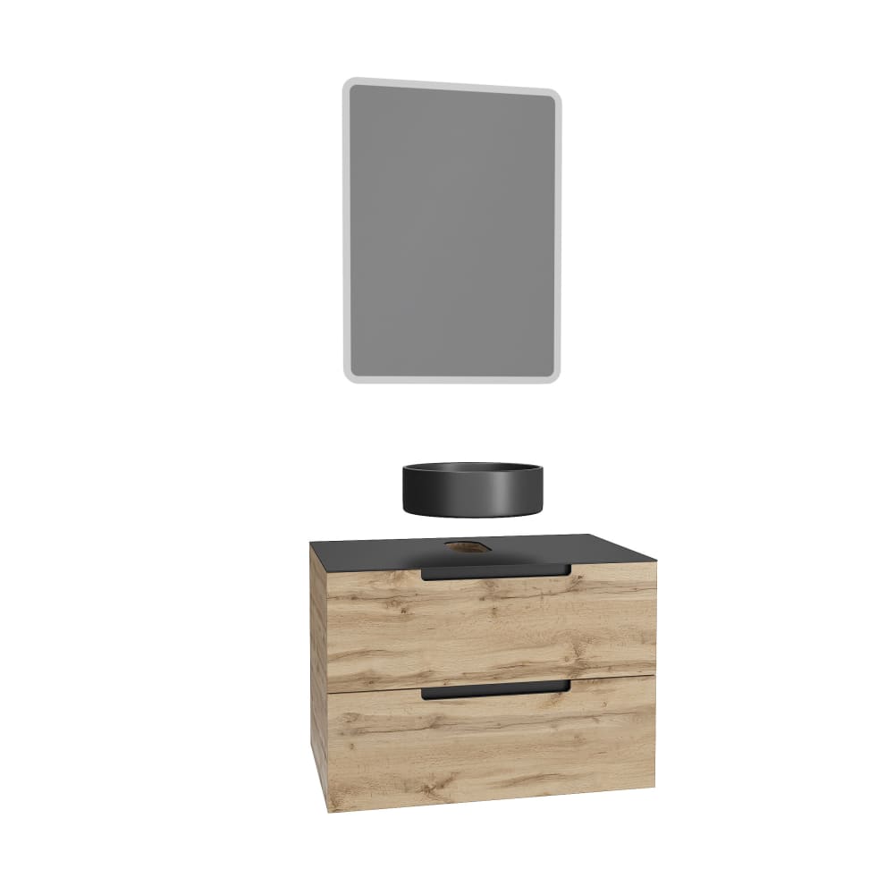 Meuble de salle de bains effet bois marron avec miroir 45x80x61cm