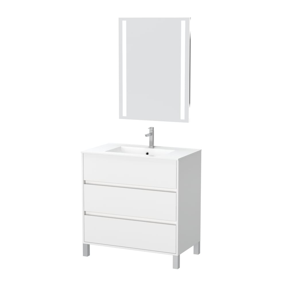 Meuble de salle de bains effet bois blanc avec miroir
