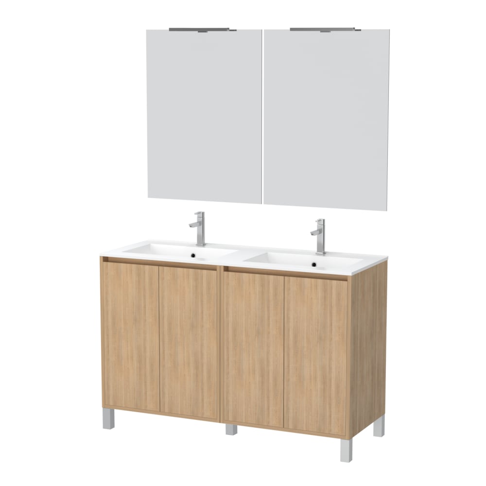 Meuble de salle de bains effet bois marron avec miroir