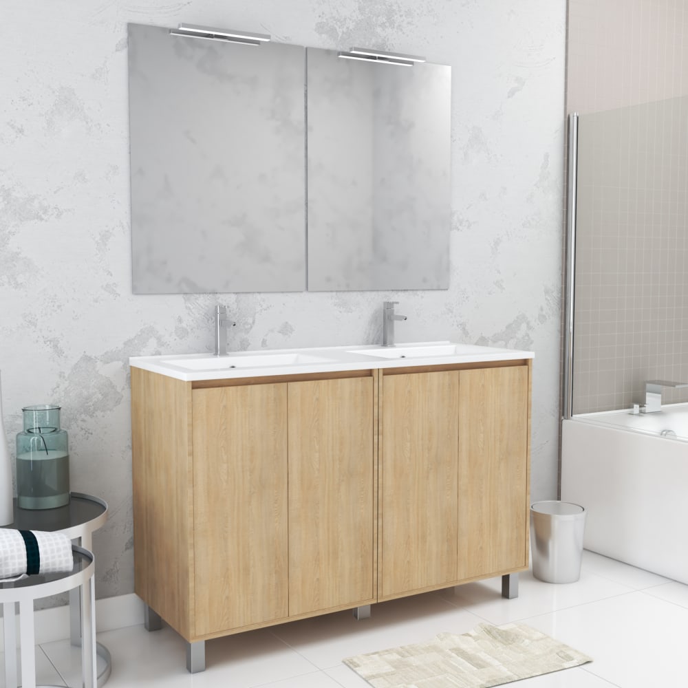 Meuble de salle de bains effet bois marron avec miroir 46x120x83cm