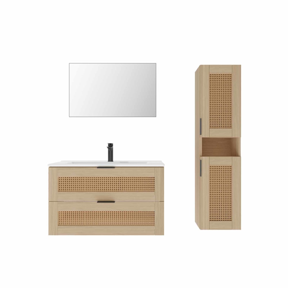 Meuble de salle de bains effet bois avec miroir 46x79x47cm