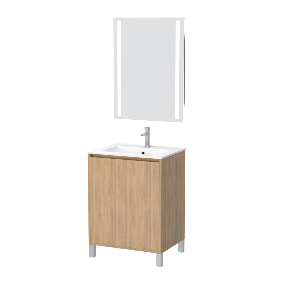 Meuble de salle de bains effet bois marron avec miroir