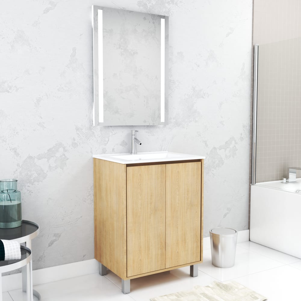 Meuble de salle de bains effet bois marron avec miroir 46x60x83cm