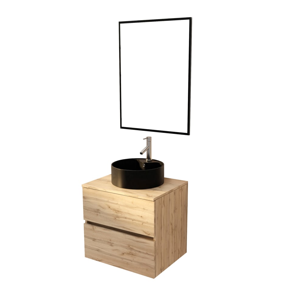 Meuble de salle de bains effet bois marron avec miroir