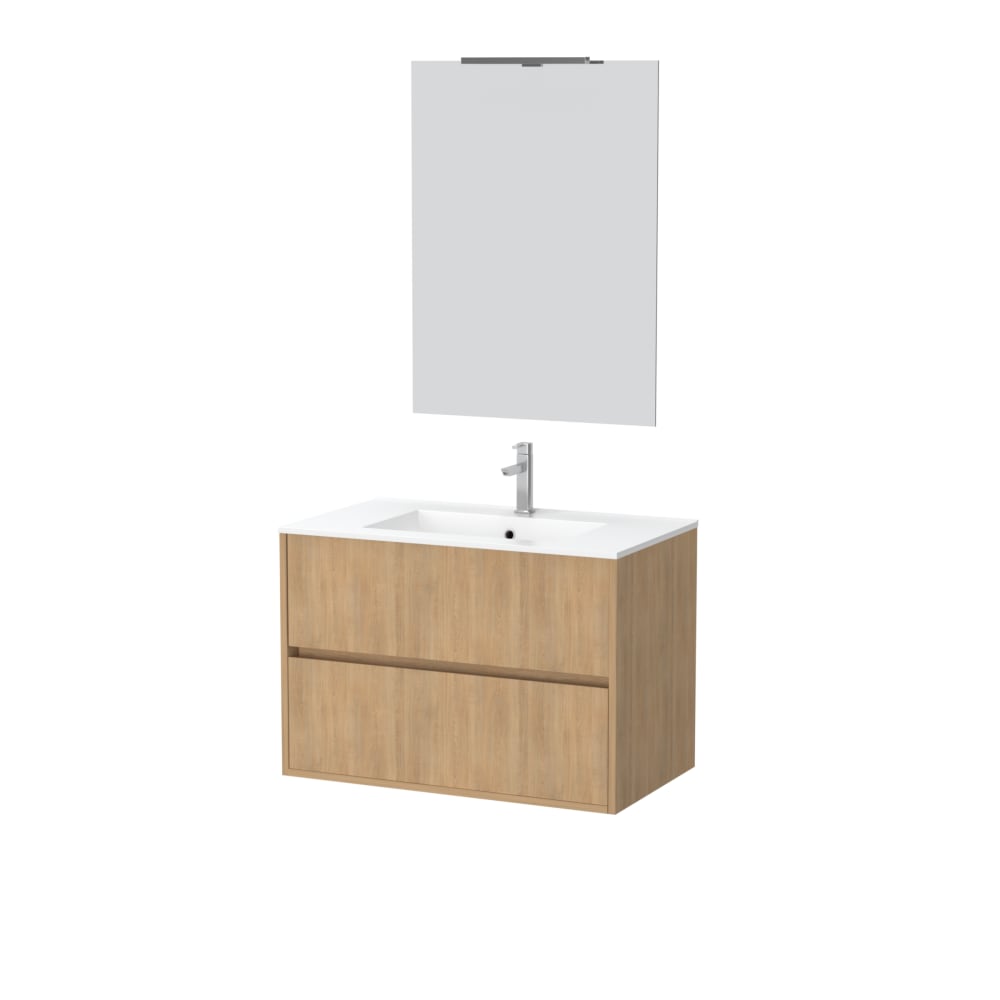 Meuble de salle de bains effet bois marron avec miroir 46x80x56cm