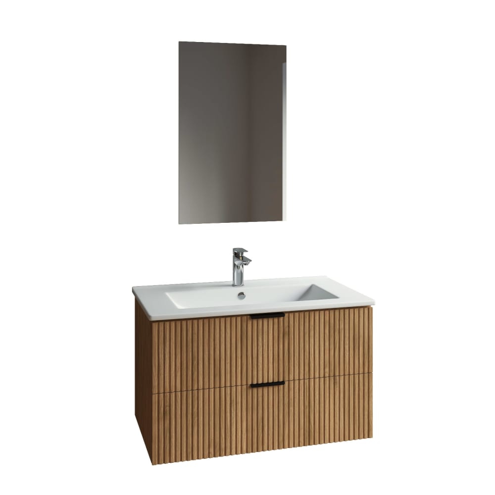 Meuble de salle de bains effet bois marron avec miroir 46x78x47cm