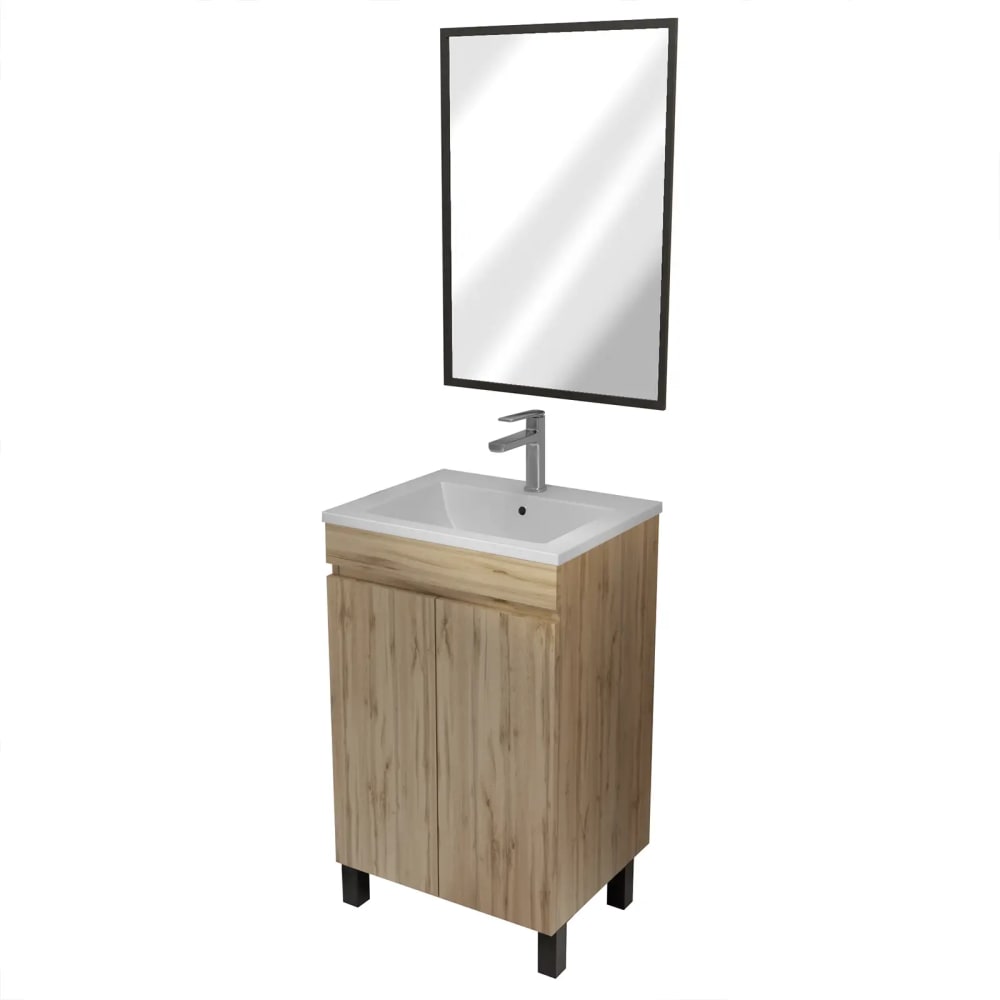 Meuble de salle de bains effet bois marron avec miroir 41x50x81cm