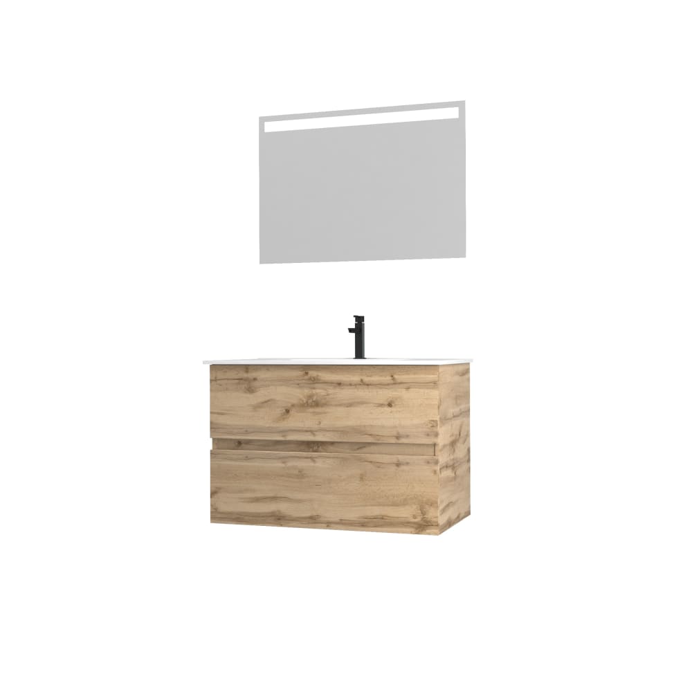 Meuble de salle de bains effet bois marron avec miroir