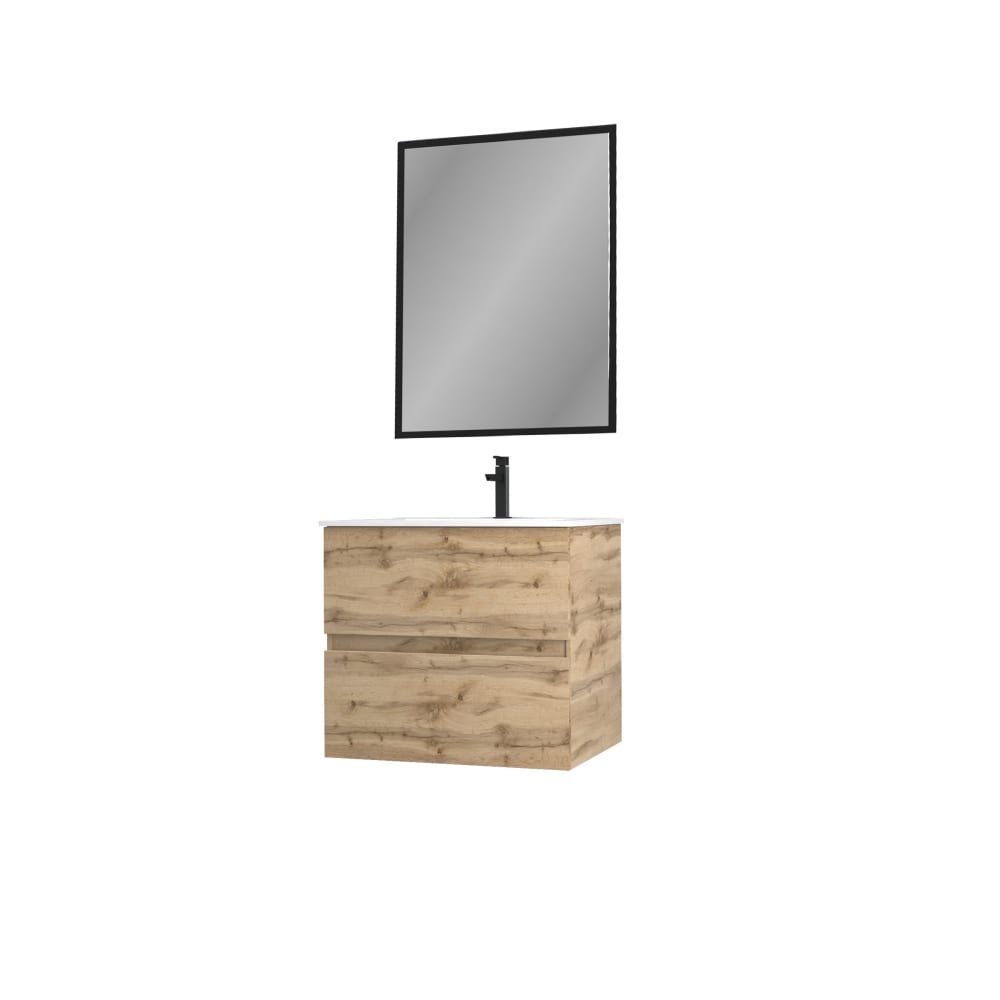 Meuble de salle de bains effet bois marron avec miroir 45x60x54cm