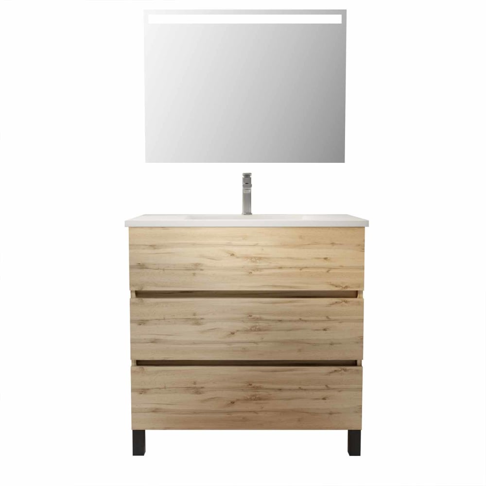 Meuble de salle de bains effet bois marron avec miroir 45x80x81cm