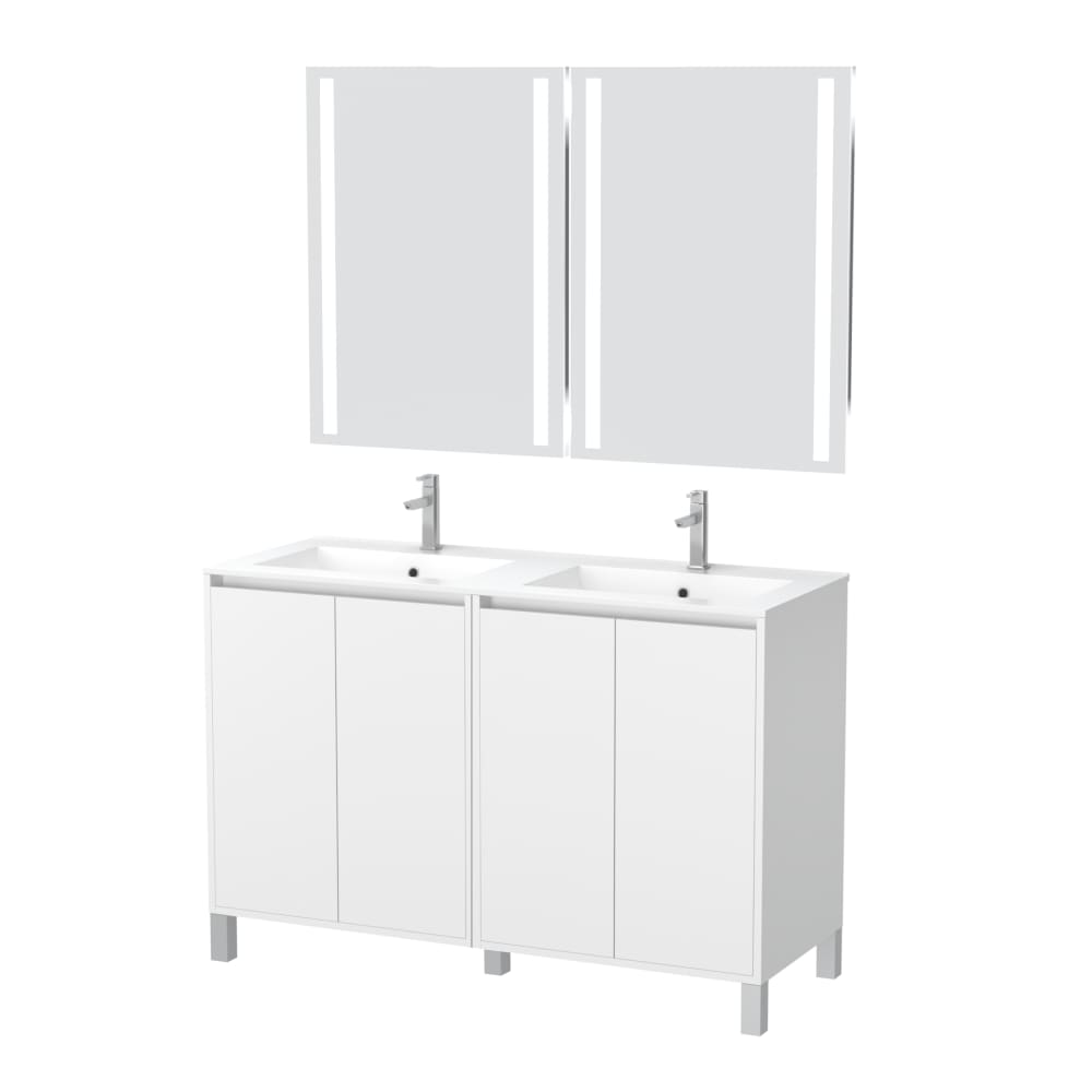 Meuble de salle de bains effet bois blanc avec miroir 46x120x83cm