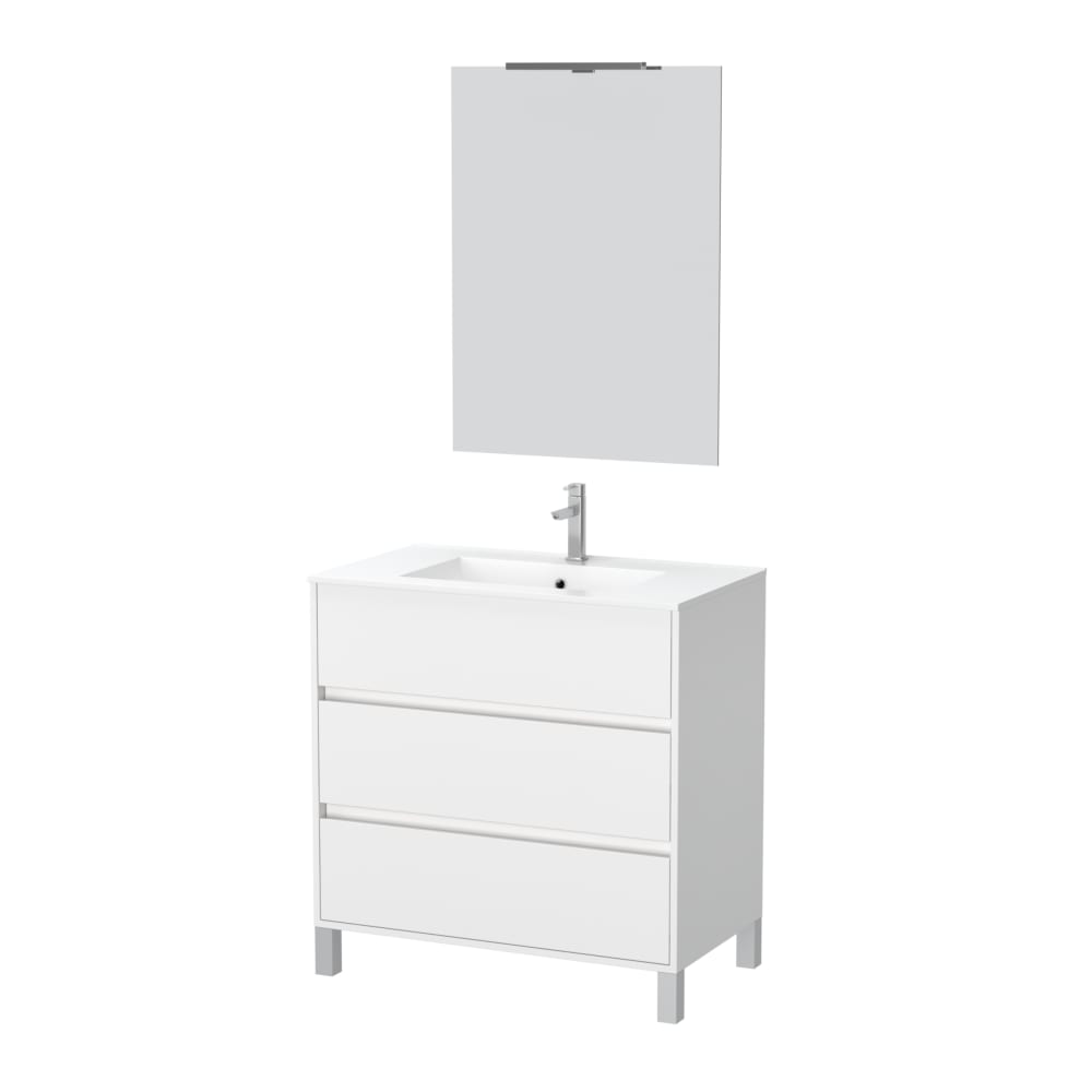 Meuble de salle de bains effet bois blanc avec miroir