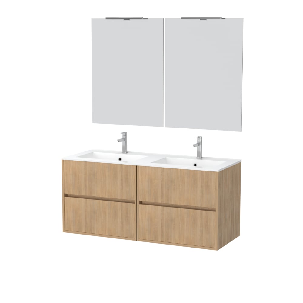 Meuble de salle de bains effet bois marron avec miroir