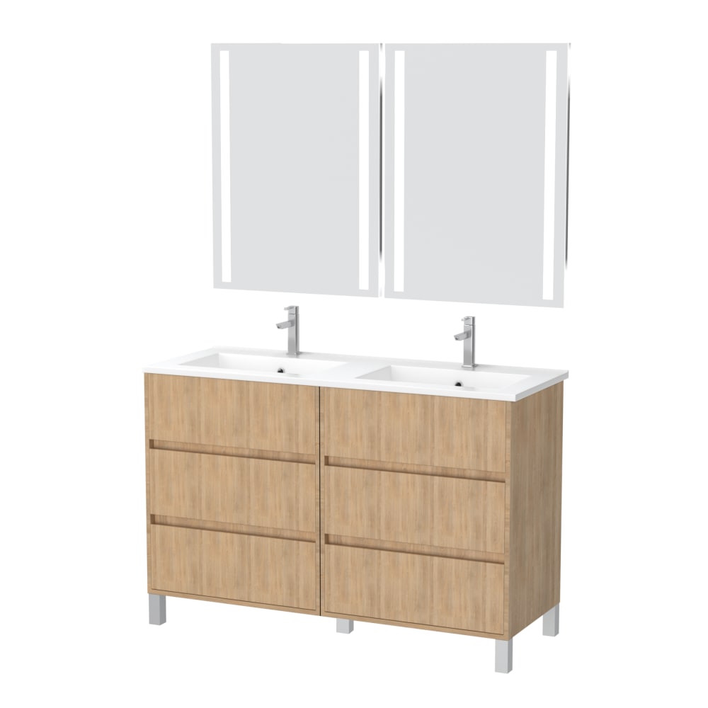 Meuble de salle de bains effet bois marron avec miroir