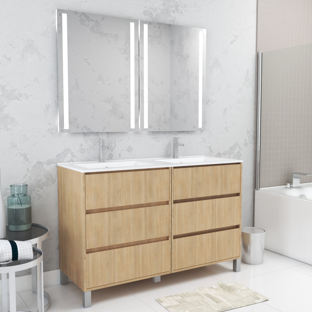 Meuble de salle de bains effet bois marron avec miroir 46x120x83cm