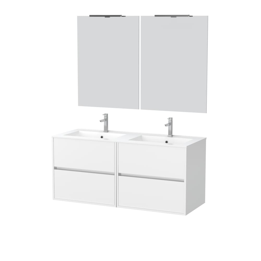 Meuble de salle de bains effet bois blanc avec miroir 46x120x56cm