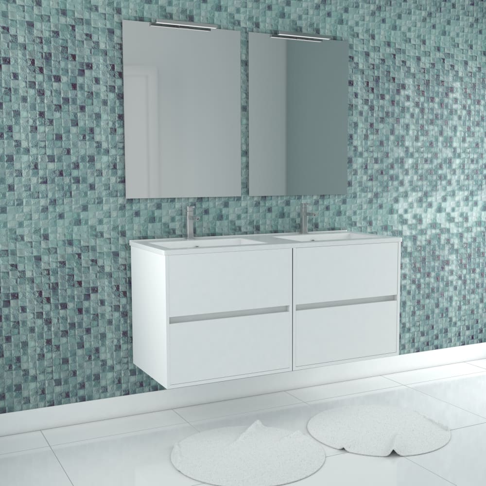 Meuble de salle de bains effet bois blanc avec miroir 46x120x56cm