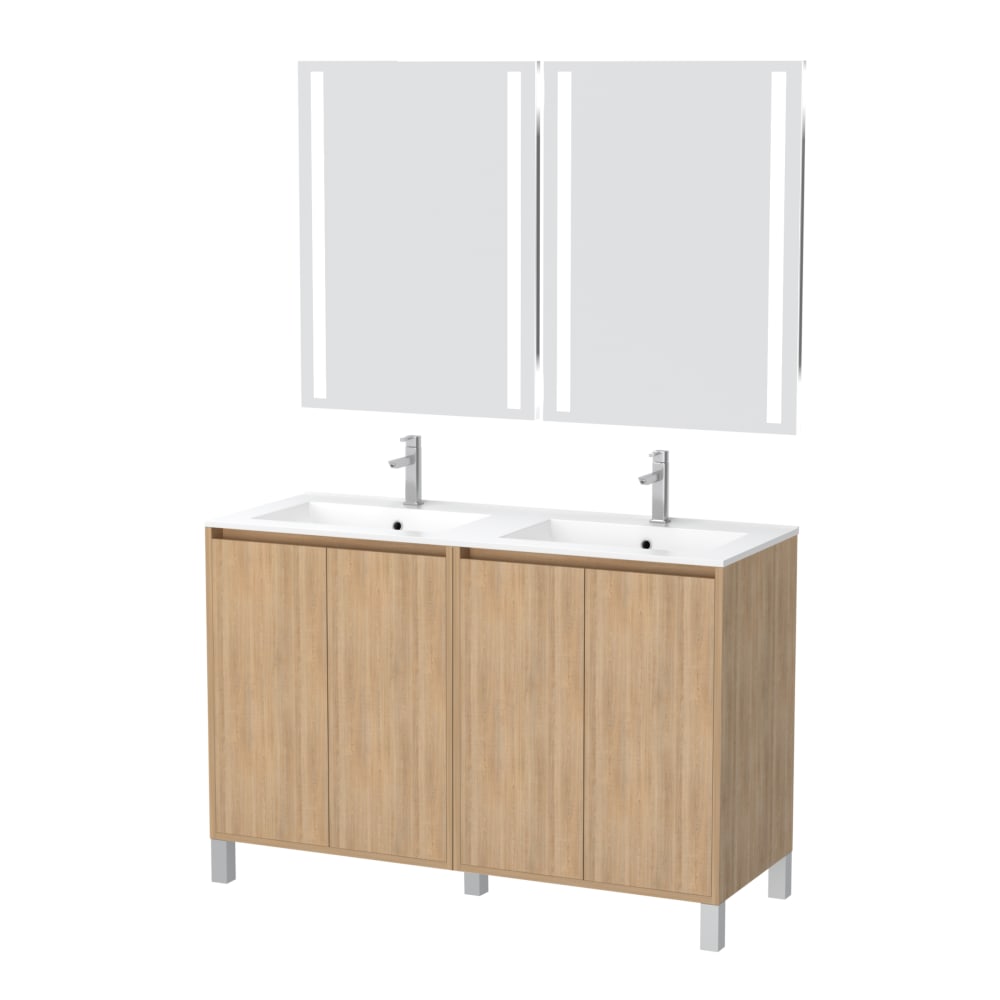 Meuble de salle de bains effet bois marron avec miroir 46x120x83cm