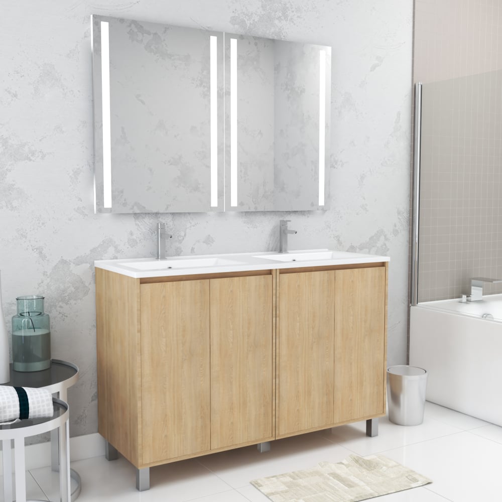 Meuble de salle de bains effet bois marron avec miroir 46x120x83cm