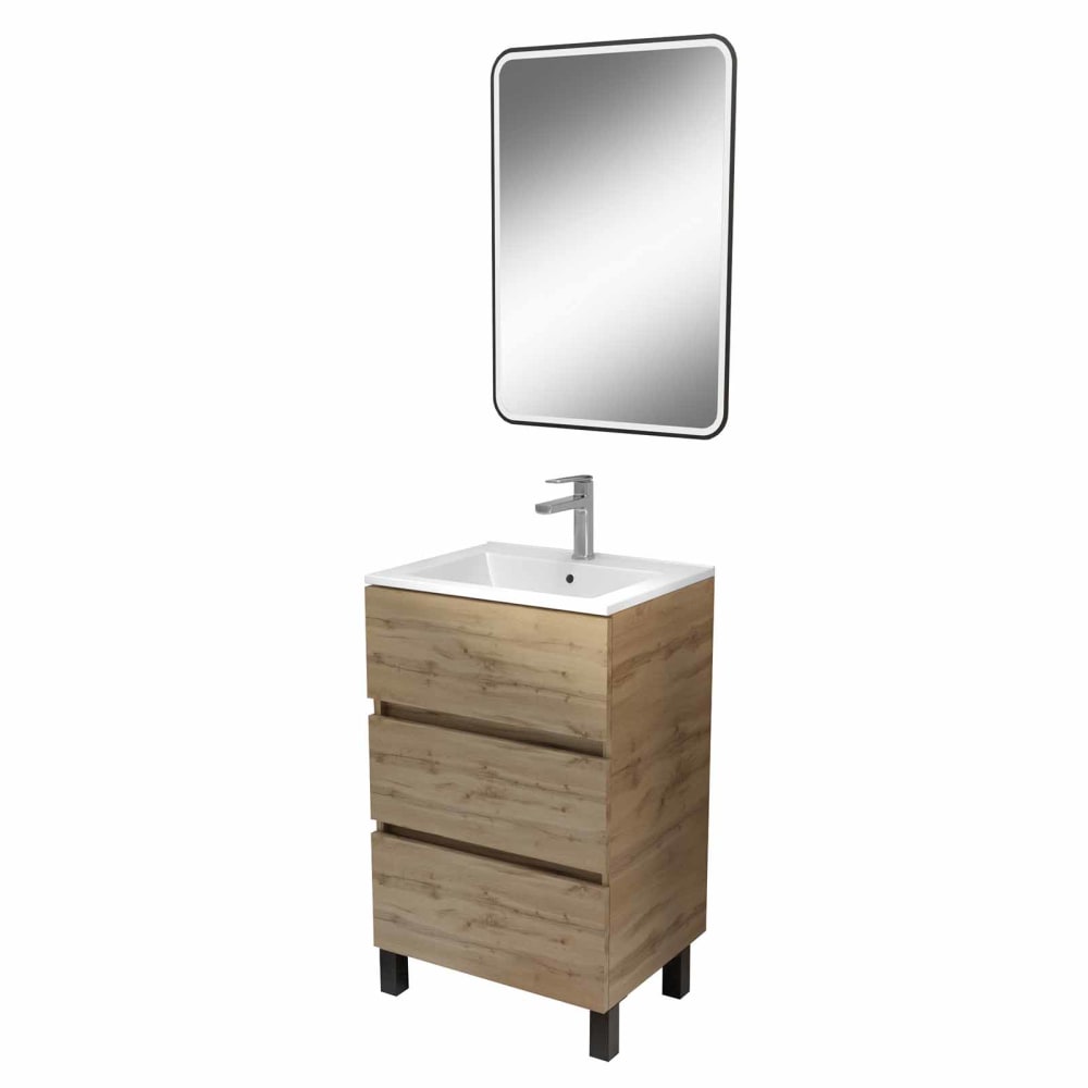 Meuble de salle de bains effet bois marron avec miroir 41x50x81cm