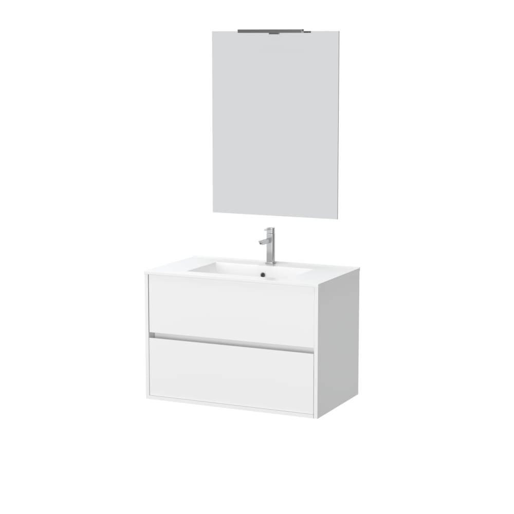 Meuble de salle de bains effet bois blanc avec miroir
