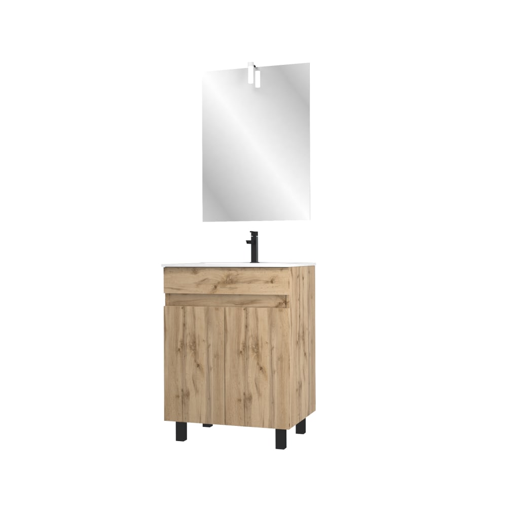 Meuble de salle de bains effet bois marron avec miroir 45x60x81cm