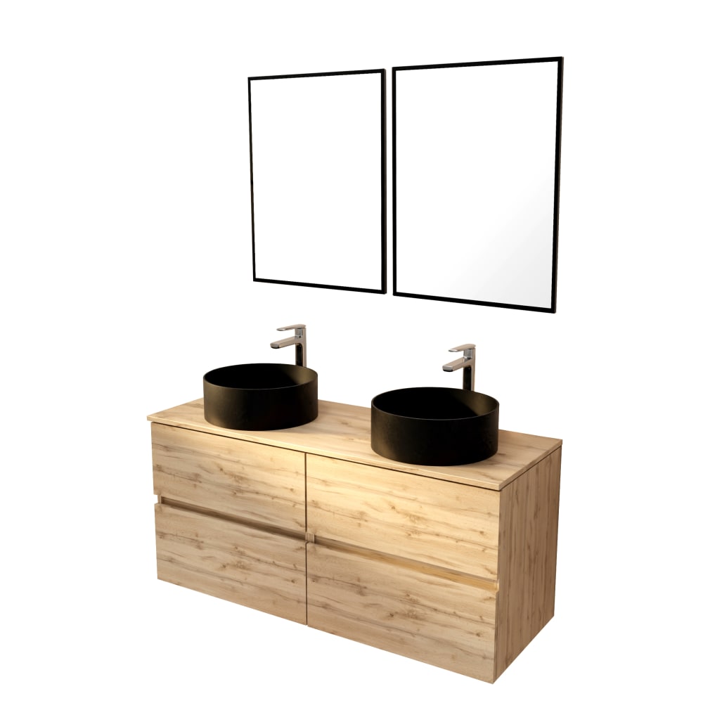 Meuble de salle de bains effet bois marron avec miroir 46x120x56cm