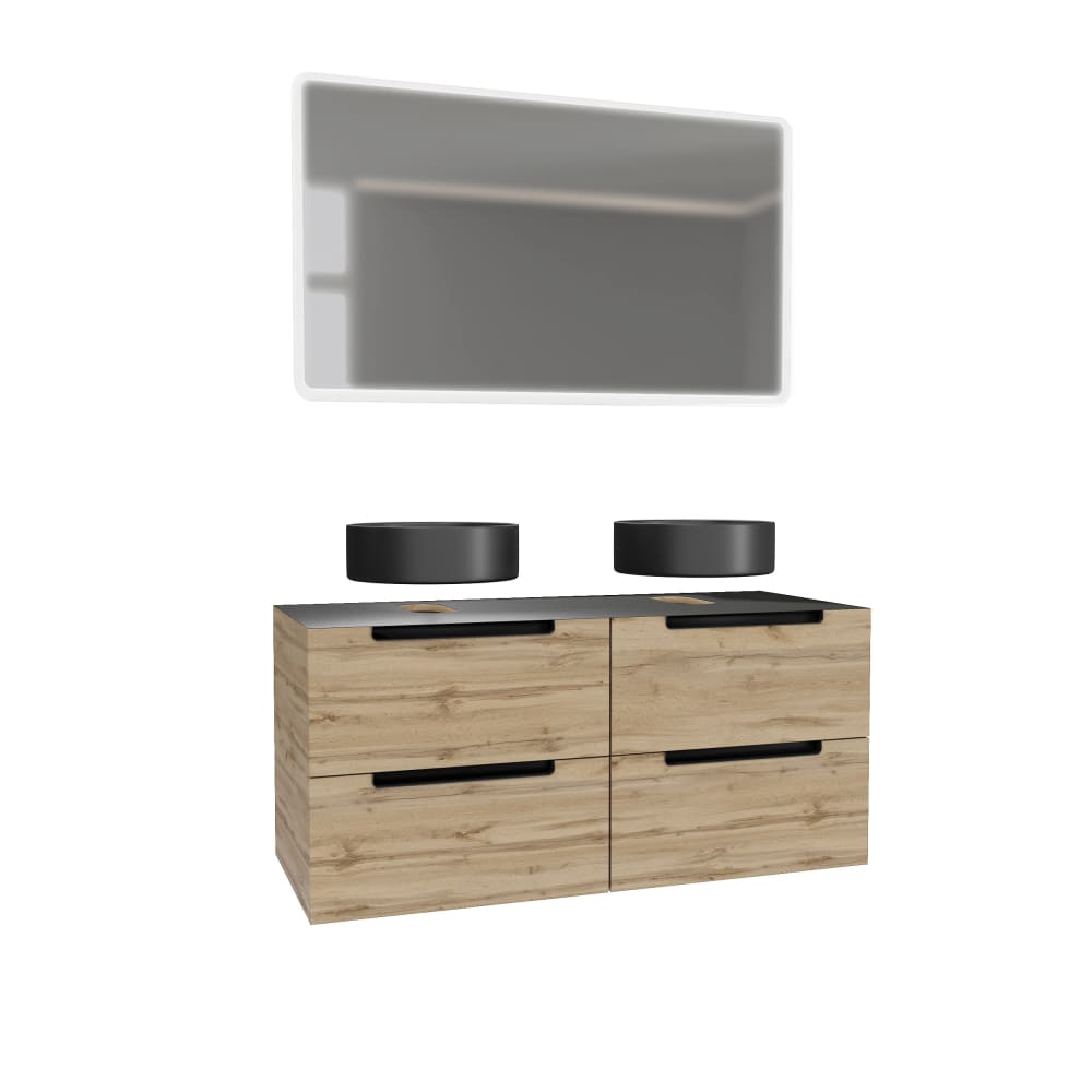 Meuble de salle de bains effet bois marron avec miroir