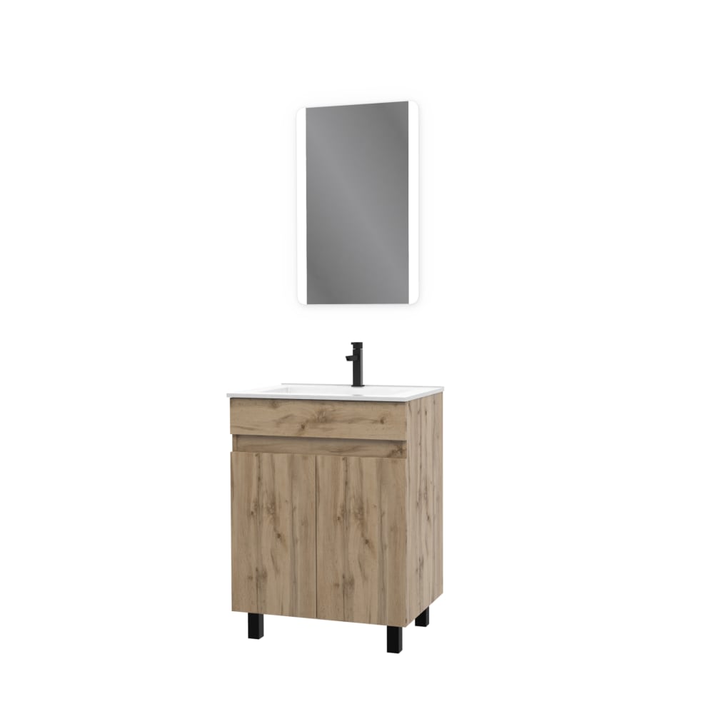 Meuble de salle de bains effet bois marron avec miroir