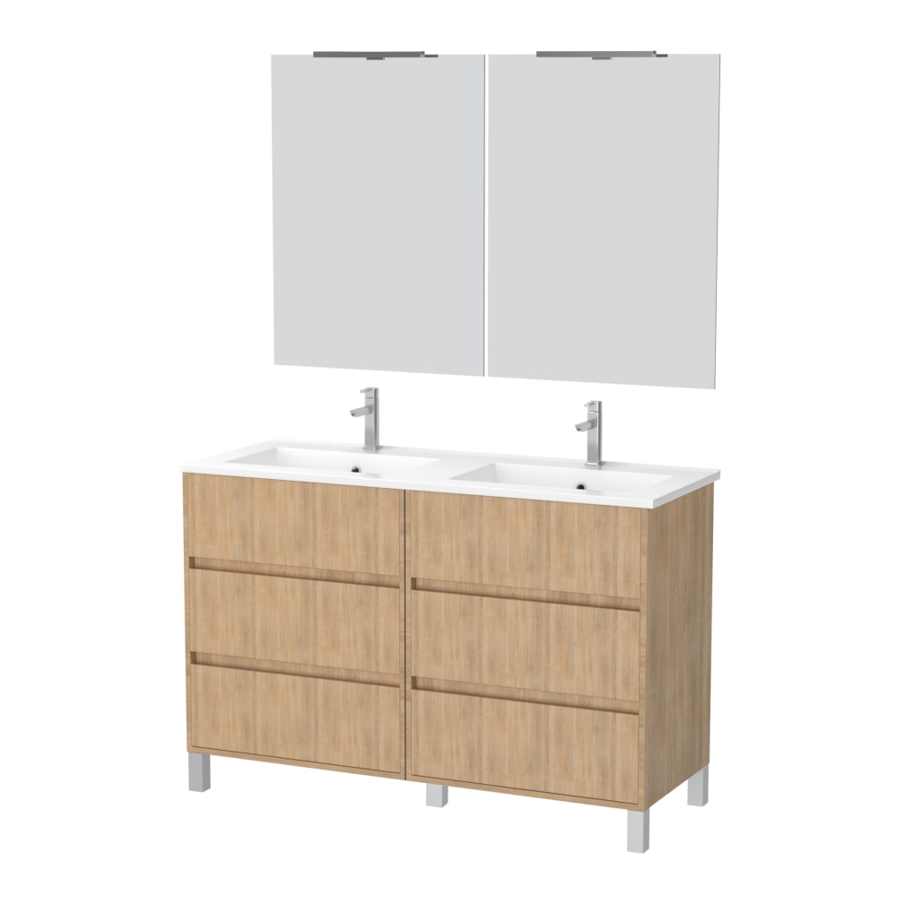 Meuble de salle de bains effet bois marron avec miroir