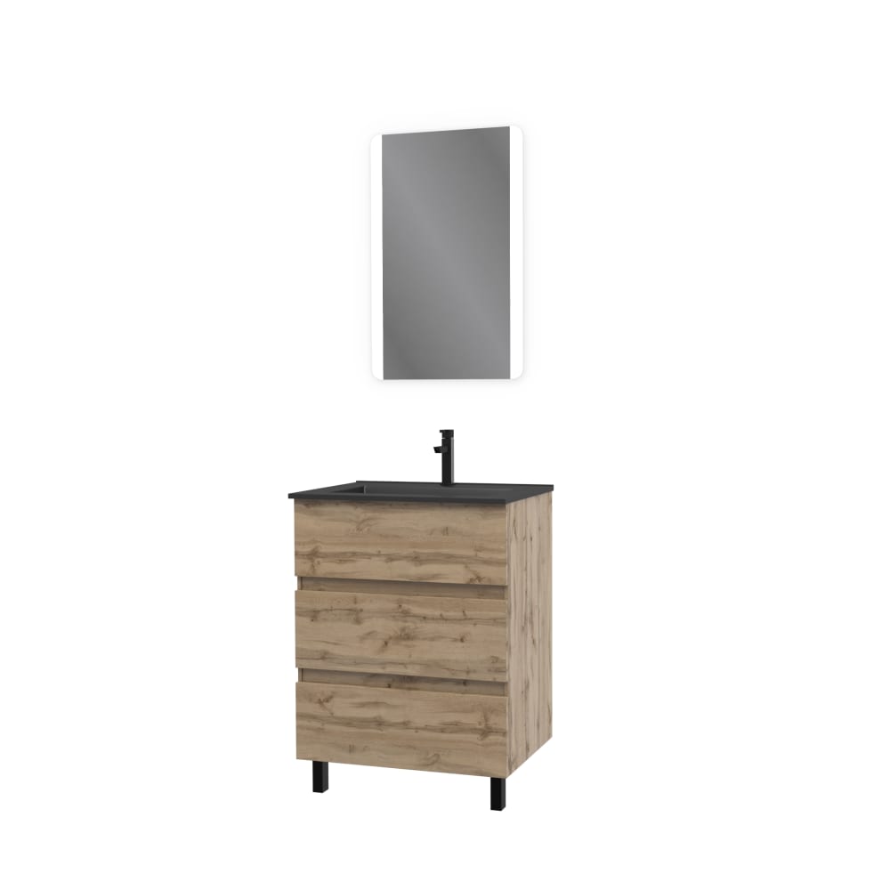 Meuble de salle de bains effet bois marron avec miroir