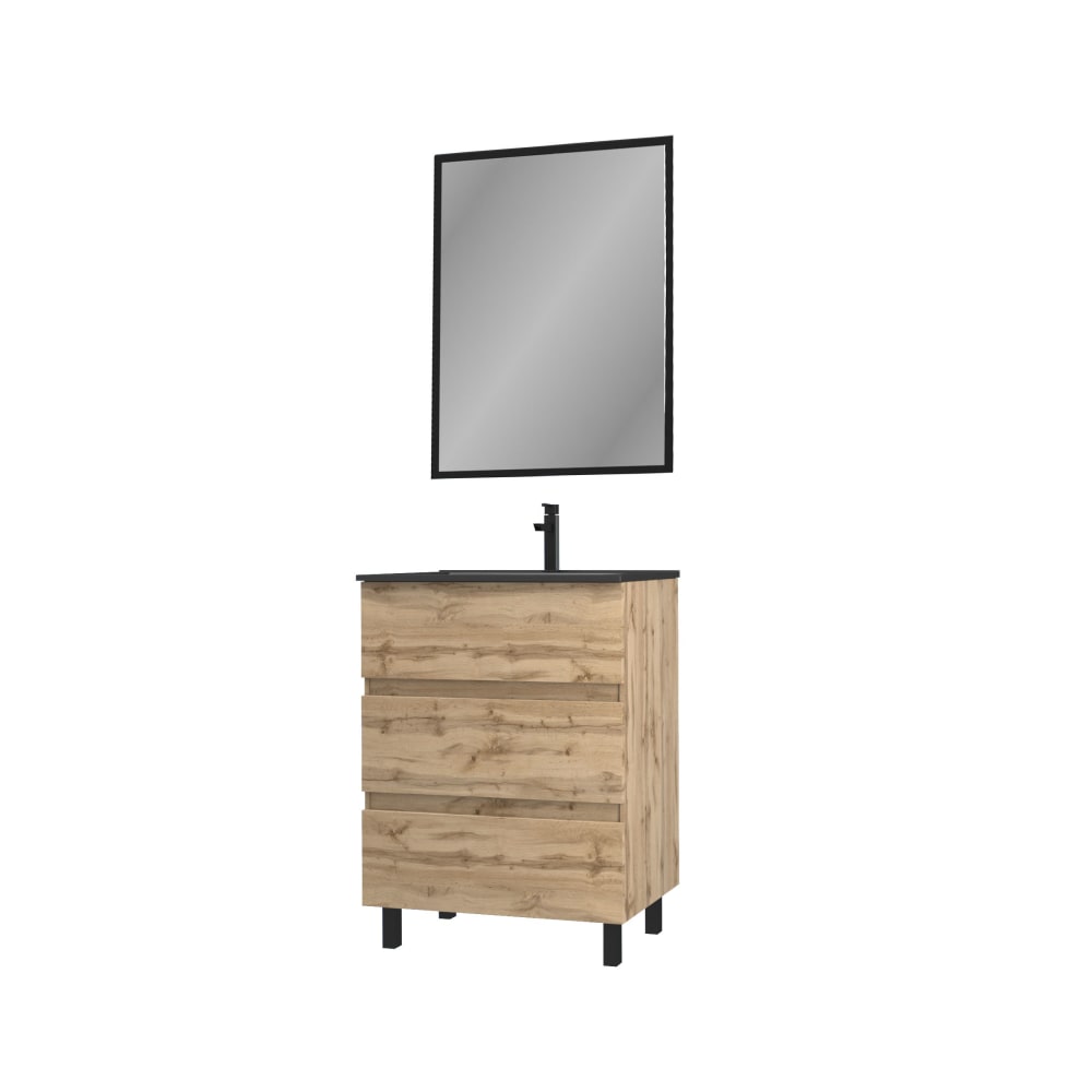 Meuble de salle de bains effet bois marron avec miroir