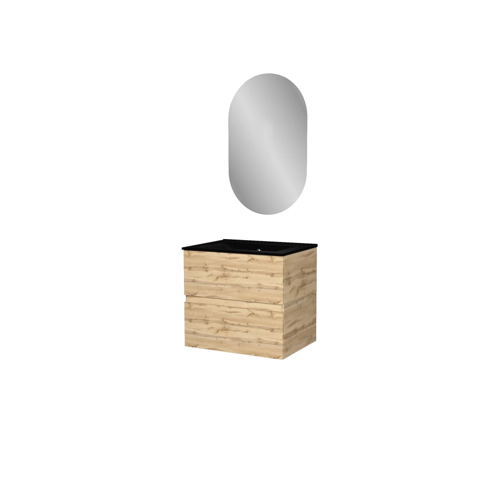 Meuble de salle de bains effet bois marron avec miroir