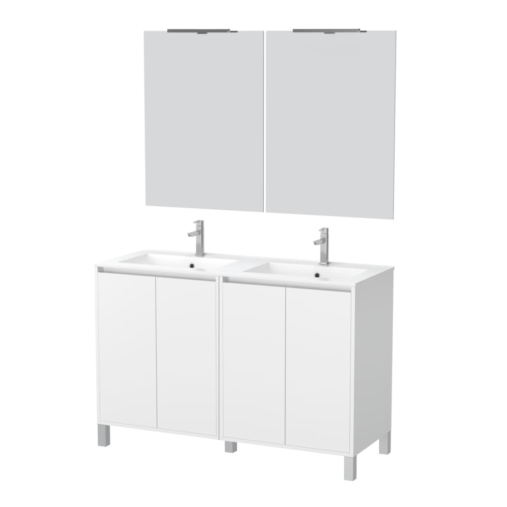 Meuble de salle de bains effet bois blanc avec miroir
