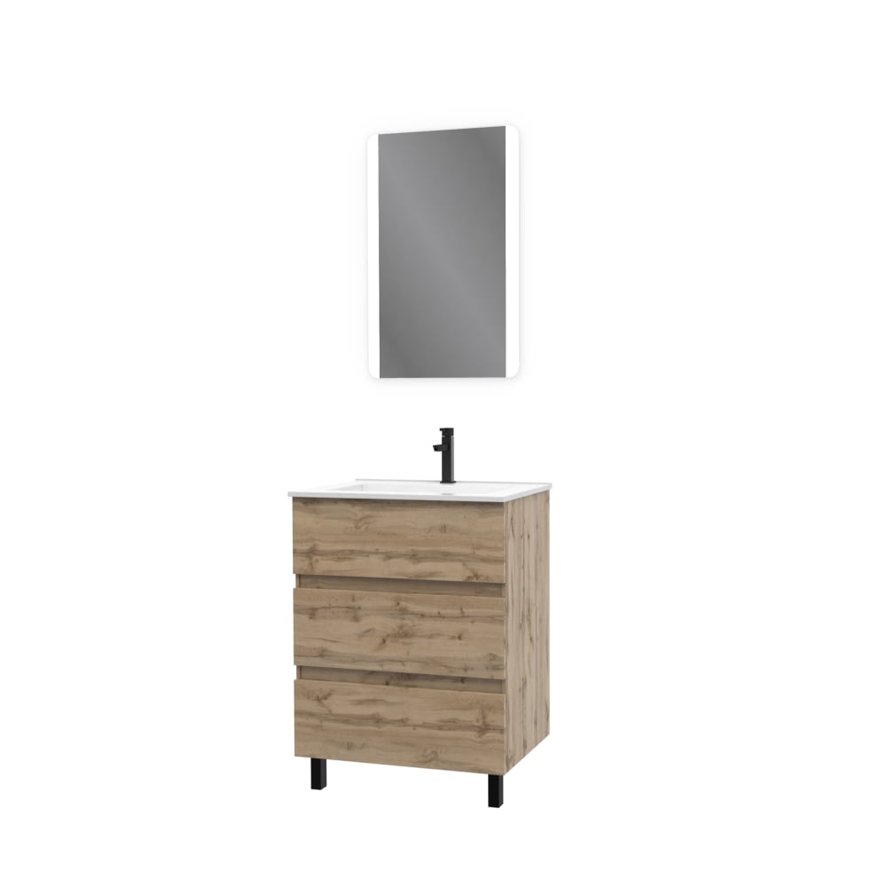 Meuble de salle de bains effet bois marron avec miroir 45x60x81cm