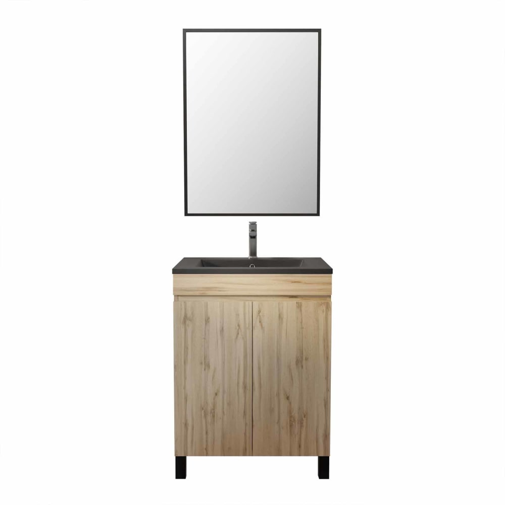 Meuble de salle de bains effet bois marron avec miroir