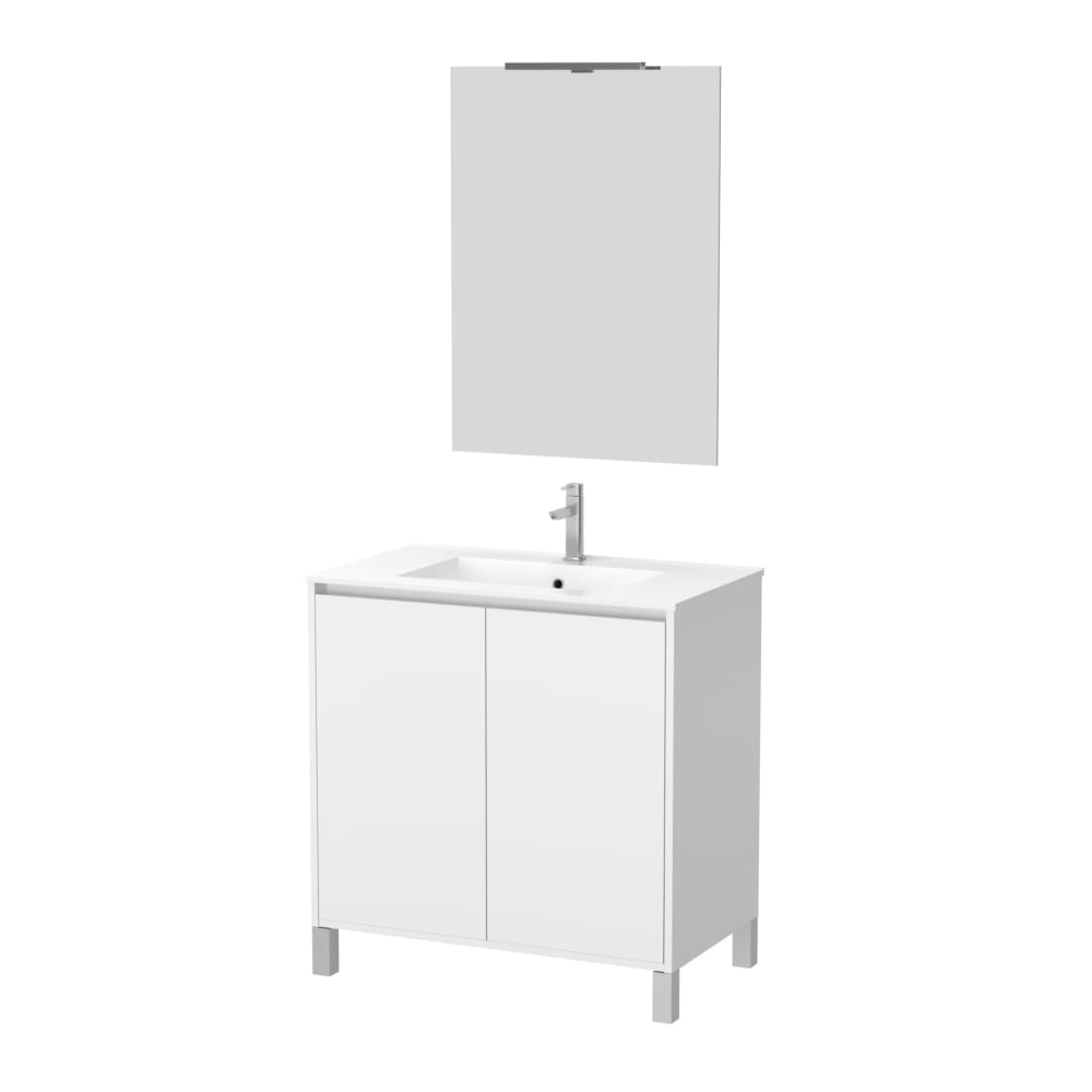 Meuble de salle de bains effet bois blanc avec miroir 46x80x83cm