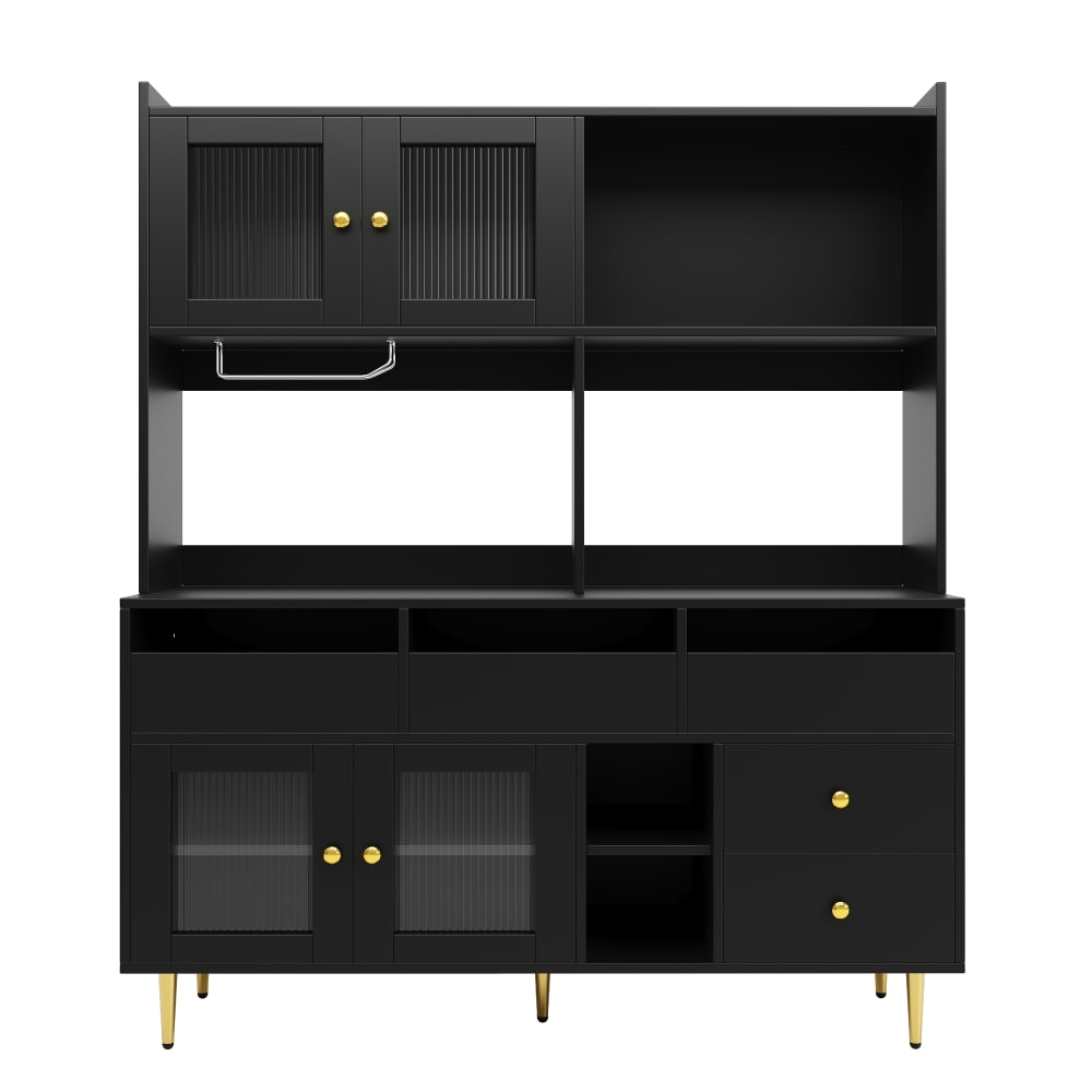 Flieks Küchenbuffet mit Glastüren und Schubladen Schwarz style modern Schwarz Spanplatte