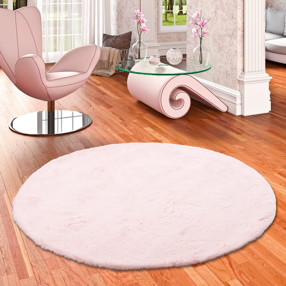 Tapis rond en fausse fourrure rose 160x160 cm — vue 3