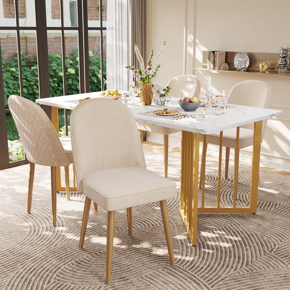 4er Set Esszimmerstühle Polsterstühle Samt beige - Maisons Du