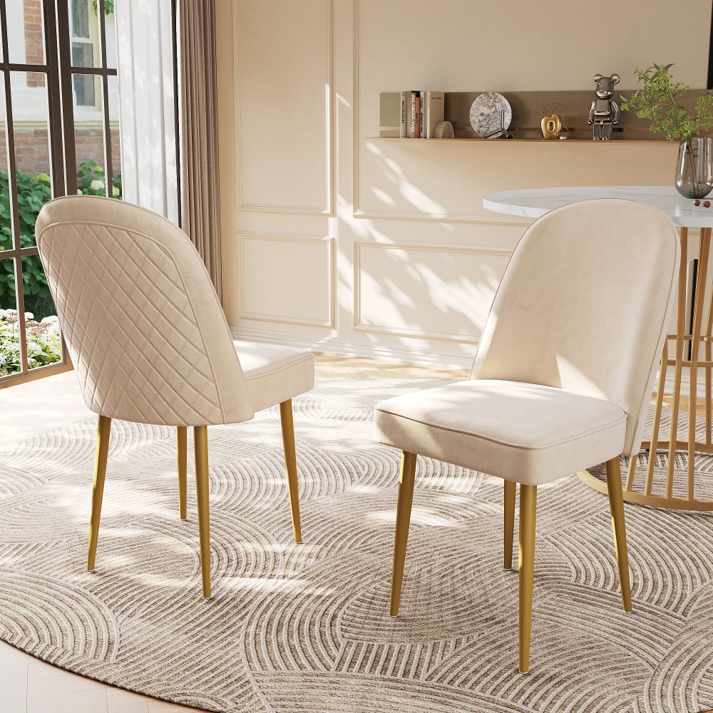 2er Set Esszimmerstühle Polsterstühle Samt beige - Maisons Du